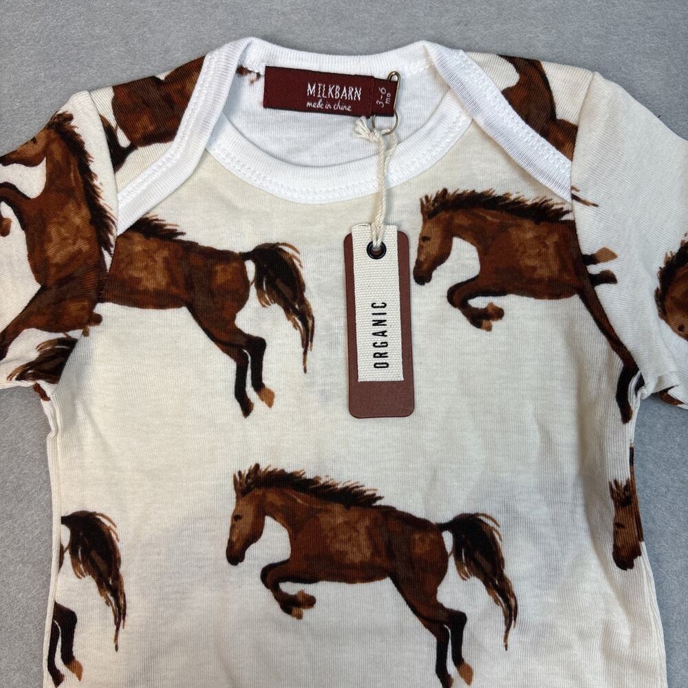 Milkbarn Organic Cotton One Piece Natural Horses 3-6 Months Boy/Girl Cream - Picture 2 of 6